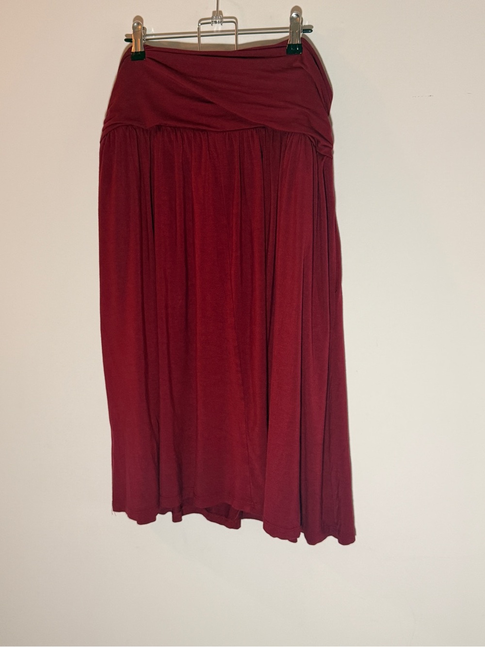 Simlu Women's Folded Waist Midi Skirt in Burgundy